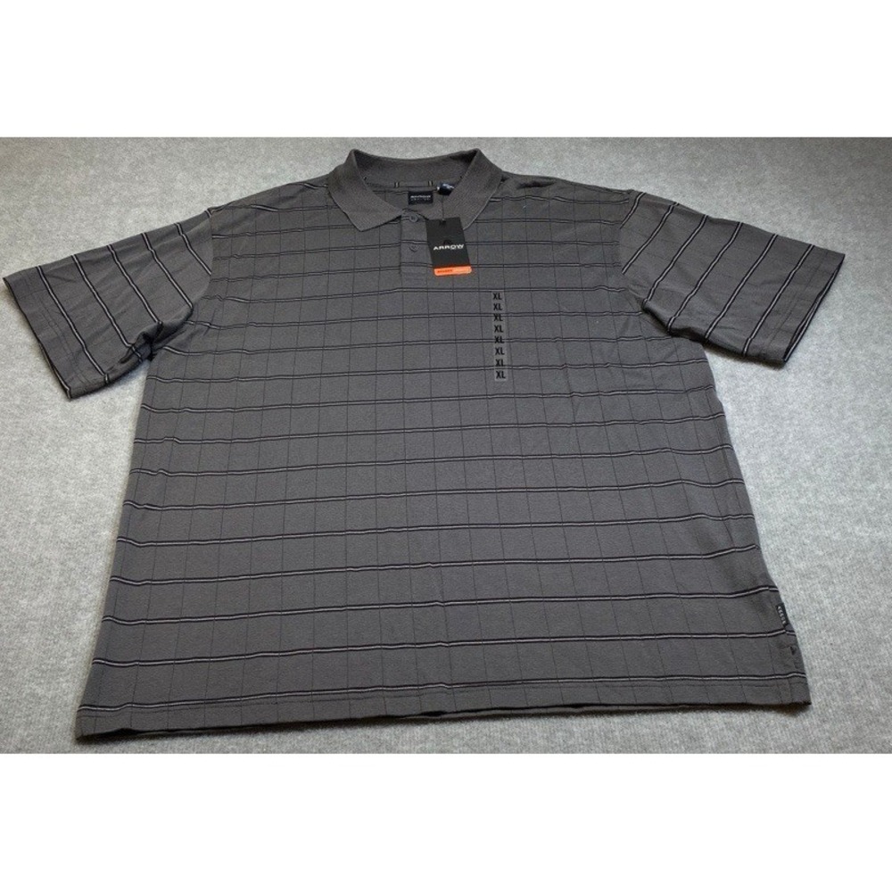 NWT Arrow Polo Shirt Men XL Grey Striped Resort Bright Short Sleeve Grid Texture
